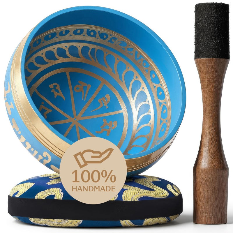 Handmade Tibetan Etched Singing Bowl Set Sound Bowl Meditation Bowl with Cushion Mallet Guide Handmade Nepali Bowls Sound Bath Accessories Bronze Singing Bowls