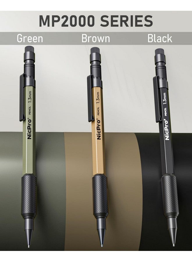 Nicpro 3 Pcs 1.3 Mm Mechanical Pencil Set 3 Colors With 36 Lead Refill, 3 Eraser - Weatherproof Metal Mp2000 Heavy Duty Carpenter Pencil For Outdoor Marking Drafting Drawing Woodworking - Image 5