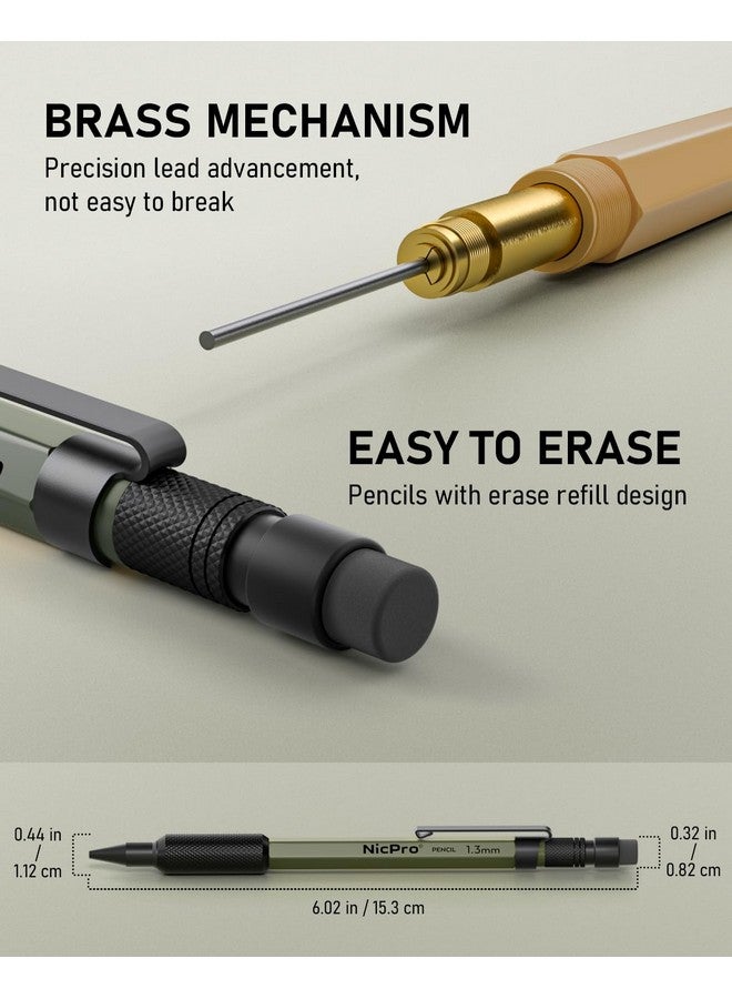 Nicpro 3 Pcs 1.3 Mm Mechanical Pencil Set 3 Colors With 36 Lead Refill, 3 Eraser - Weatherproof Metal Mp2000 Heavy Duty Carpenter Pencil For Outdoor Marking Drafting Drawing Woodworking - Image 4
