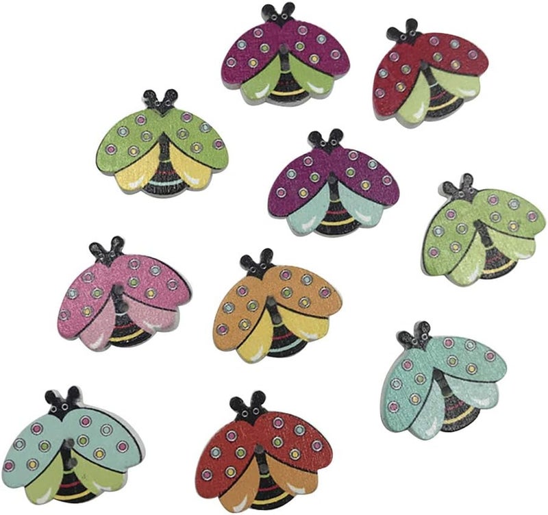 comfrt Wooden Buttons Ladybird Embellishment Button 2 Hole Sewing Button for DIY Scrapbooking Crafts Clothes Shoes Hats 50Pcs - Image 1