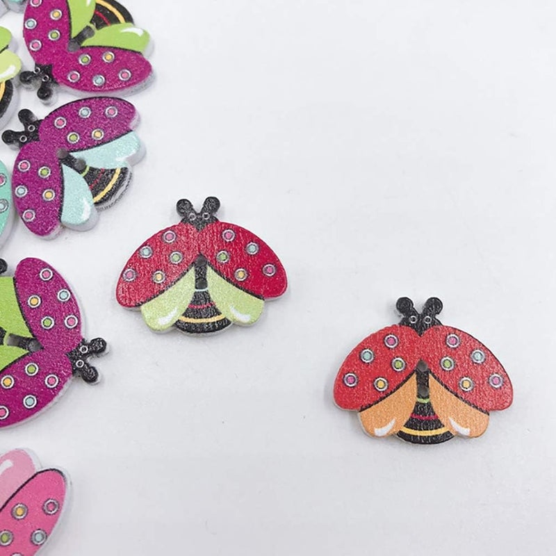 comfrt Wooden Buttons Ladybird Embellishment Button 2 Hole Sewing Button for DIY Scrapbooking Crafts Clothes Shoes Hats 50Pcs - Image 2