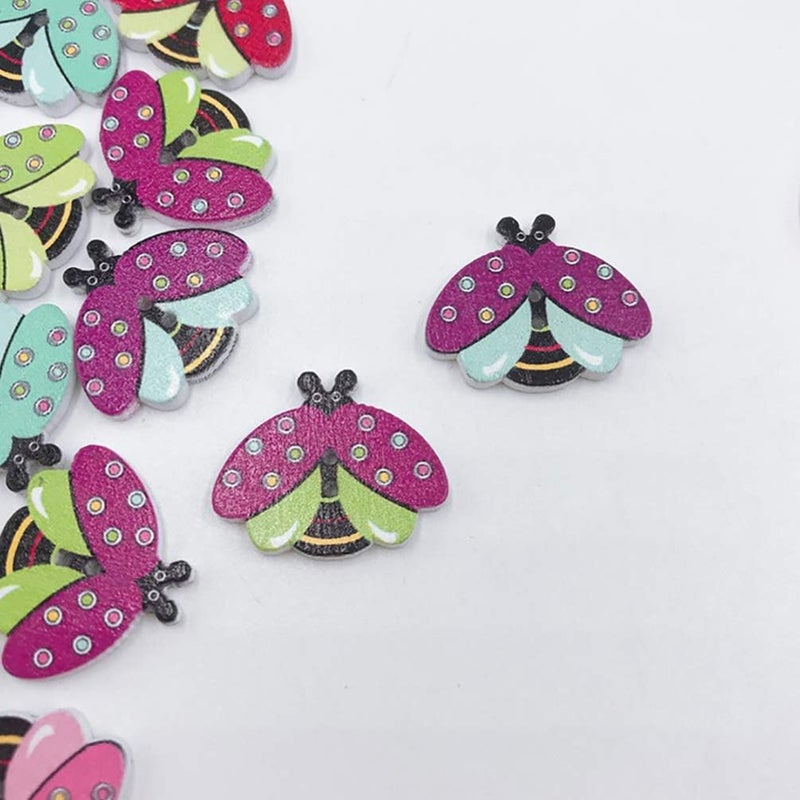 comfrt Wooden Buttons Ladybird Embellishment Button 2 Hole Sewing Button for DIY Scrapbooking Crafts Clothes Shoes Hats 50Pcs - Image 3