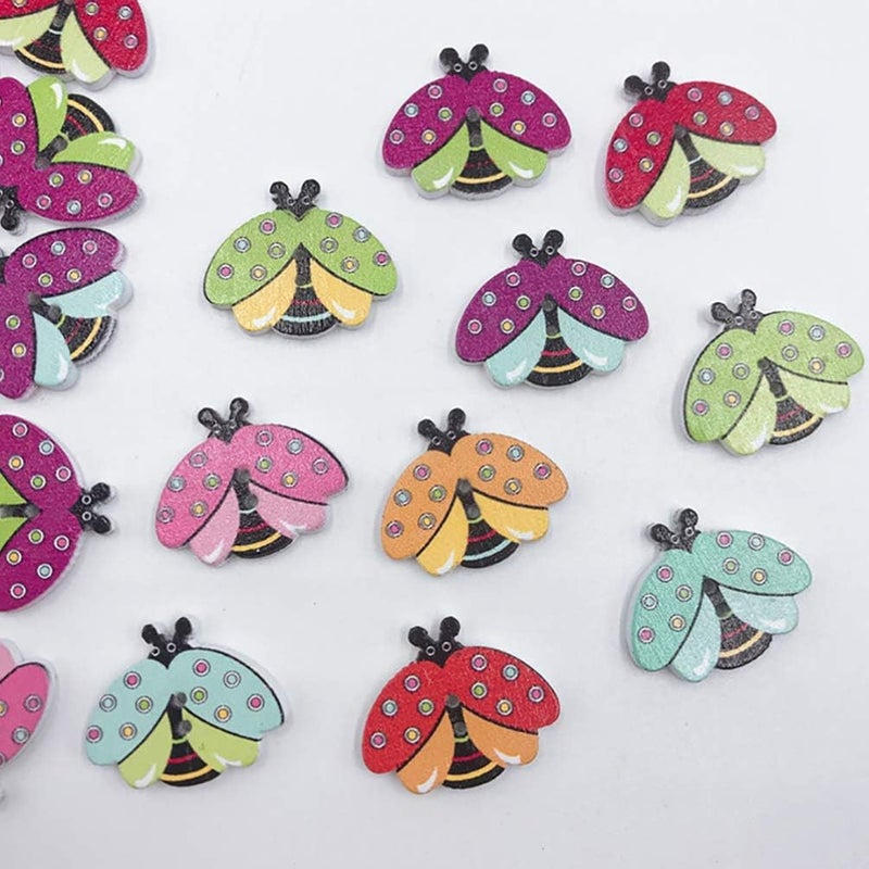 comfrt Wooden Buttons Ladybird Embellishment Button 2 Hole Sewing Button for DIY Scrapbooking Crafts Clothes Shoes Hats 50Pcs - Image 5