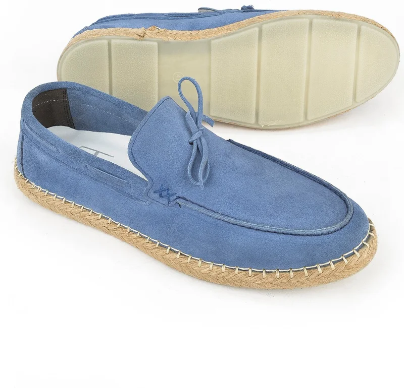 زيا , Men's Genuine Leather Espadrille Shoes 1411036ZI302 Blue