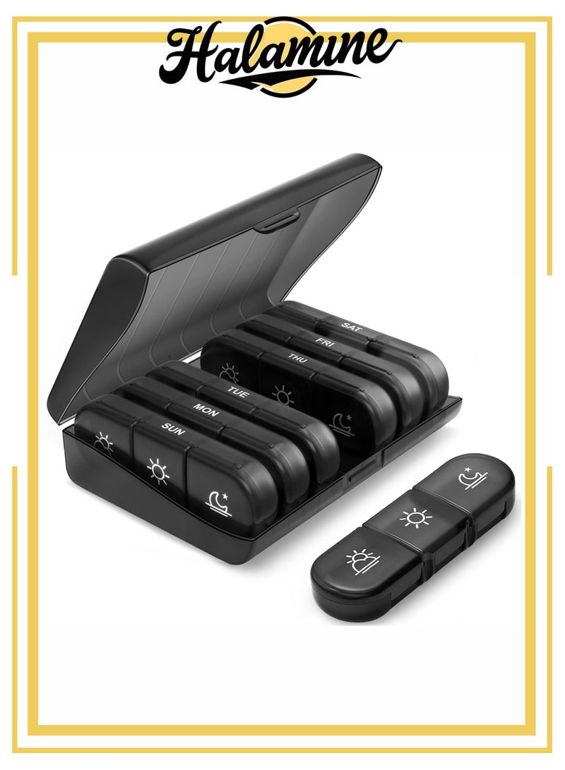 هالامين منظم حبوب الدواء,منظم ادويه,علبة دواء,مقسم ادوية,(3 مرات في اليوم)أسود - Image 1