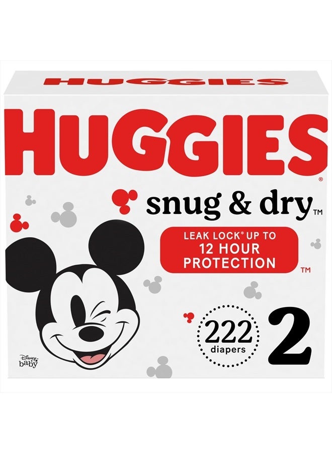 HUGGIES Huggies Size 2 Diapers, Snug & Dry Baby Diapers, Size 2 (12-18 lbs), 222 Count (3 packs of 74), Packaging May Vary - Image 1