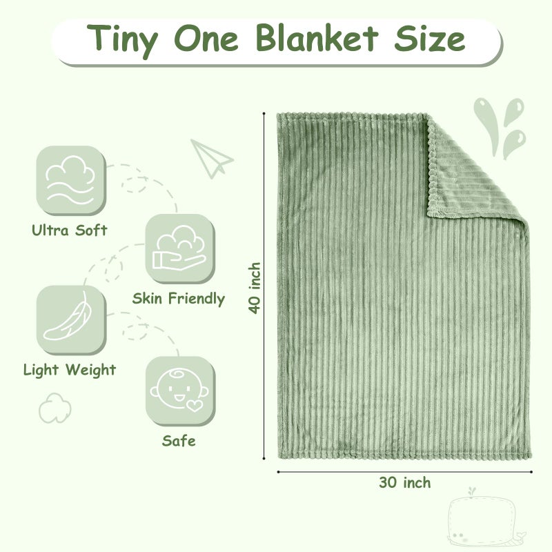 Eonkasp Soft Fleece Baby Blanket Ultra Cozy Green Baby Blankets for Boys Warm and Lightweight Infant Toddler Newborn Receiving Gift with Reversible Stripes for Crib Stroller, 30x40 Inch, Sage Green - Image 4