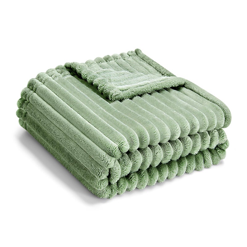 Eonkasp Soft Fleece Baby Blanket Ultra Cozy Green Baby Blankets for Boys Warm and Lightweight Infant Toddler Newborn Receiving Gift with Reversible Stripes for Crib Stroller, 30x40 Inch, Sage Green - Image 1