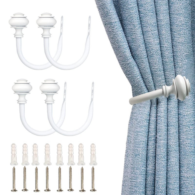 Kowibcl 4Pcs Curtain Holdbacks Wall Mounted Drapery Tiebacks with Screws Decorative Curtain Holders for Bedroom Livingroom Office HomeWhite