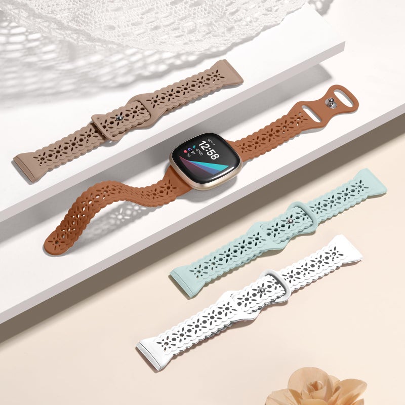 Dirrelo 4 pack Lace Silicone Band Compatible for Fitbit Sense Bands/Fitbit Versa 3 Bands/Fitbit Versa 4 Bands/Fitbit Sense 2 Bands Women,Soft Thin Hollow-out Sport Watch Strap Replacement Wristband - Image 3