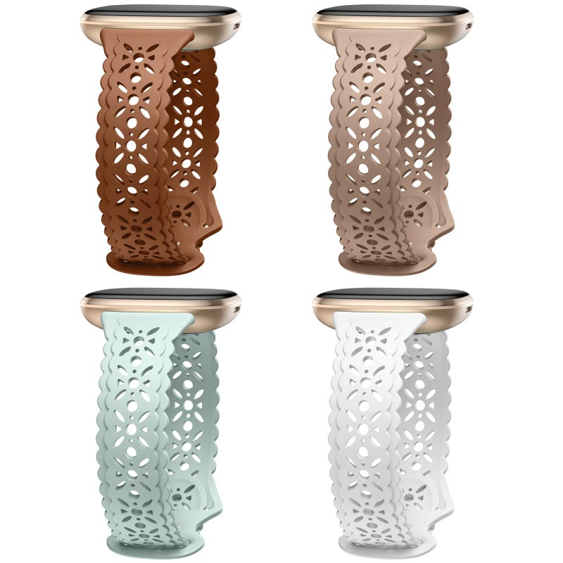 Dirrelo 4 pack Lace Silicone Band Compatible for Fitbit Sense Bands/Fitbit Versa 3 Bands/Fitbit Versa 4 Bands/Fitbit Sense 2 Bands Women,Soft Thin Hollow-out Sport Watch Strap Replacement Wristband - Image 1