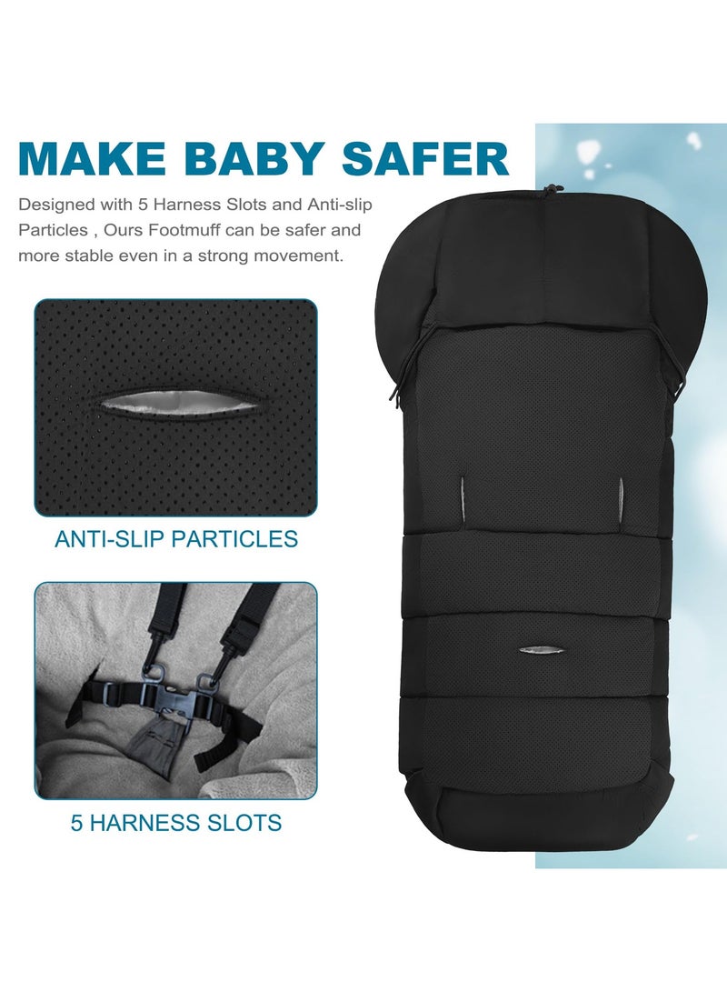 Pushchair Pram Footmuffs, Universal Winter Warm Stroller Footmuff, Winter Warm Cosy Toes for Pushchair, Adjustable Drawstring Hood, Fleece Lined Sleeping Bag for Strollers, Pushchairs, Prams - Image 4