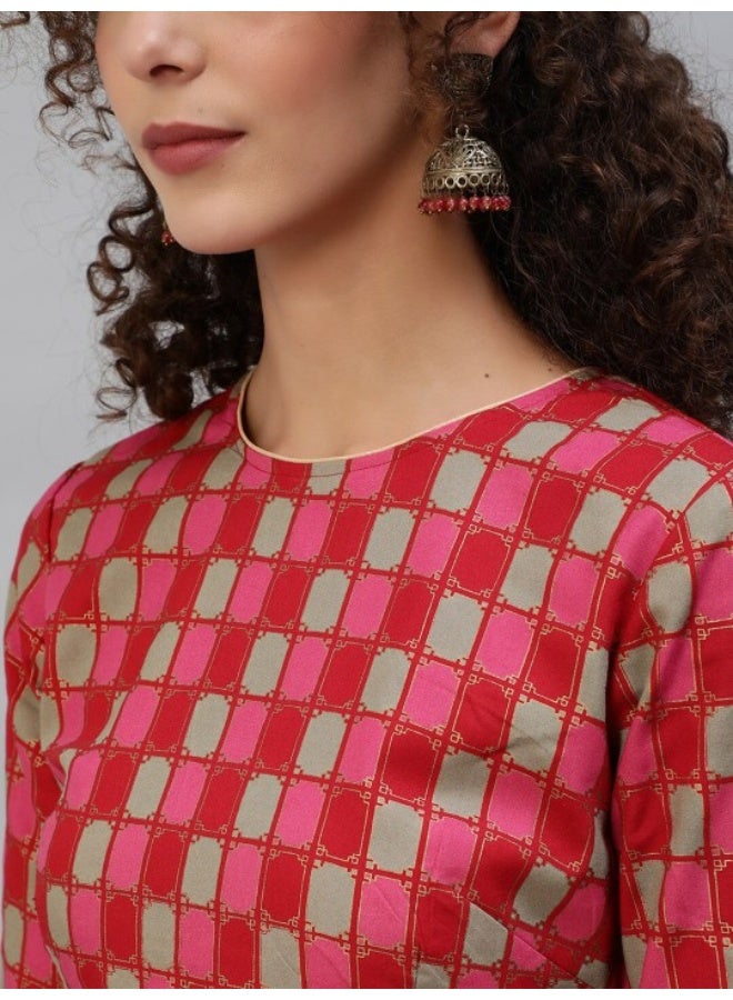 AKS Red & Pink Gold Printed Lehenga Choli With Tie & Dye Dupatta Set  - Image 2