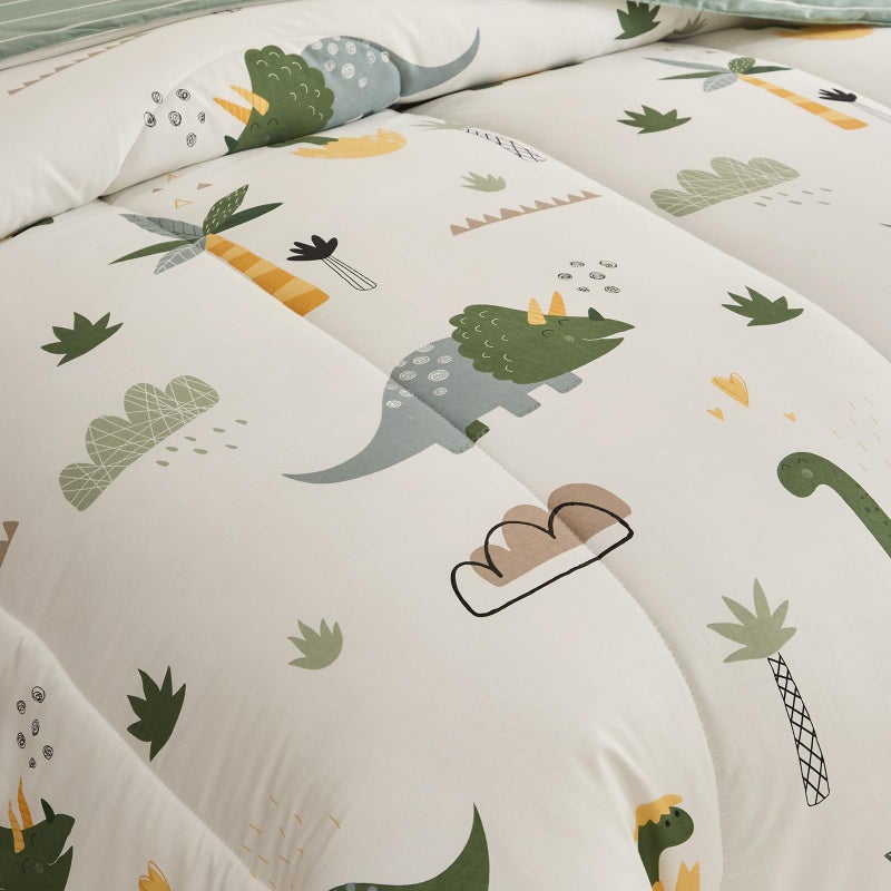 Joyreap 4 Piece Dinosaur Toddler Bedding Set, Cotton Toddler Comforter Sheet Set, Green Dinosaurs Print on White Design for Kids Boys n Girls - Image 3
