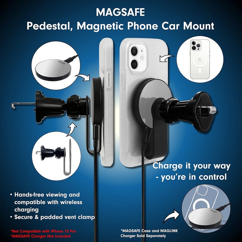 سونيكس حامل الهاتف المغناطيسي LINK، متوافق مع حافظات MagSafe والشاحن اللاسلكي MagSafe لأجهزة iPhone 15 و14 و13 و12، حامل هاتف يدوي حر مع مشبك تهوية آمن - لون الجرافيت - Image 5