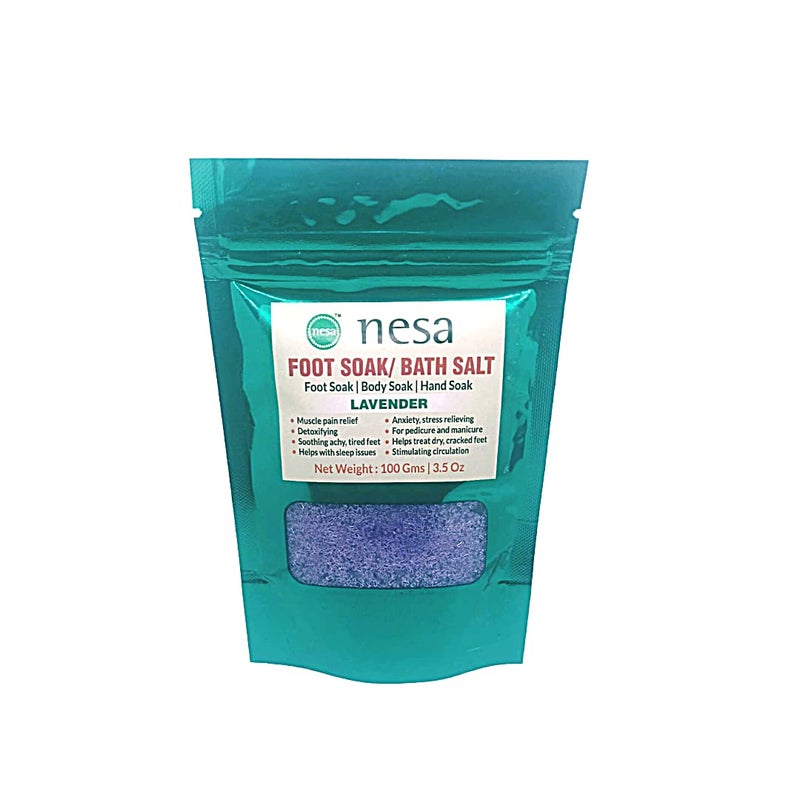 Nesa Lavender Bath SaltFoot Soak Pack of 4 100g each Muscle Pain Relief Stress Anxiety Relief Dry Cracked Feet Care Manicure and Pedicure SelfCare Relaxation Detoxifying Skin Cleansing Moisturizing - Image 1