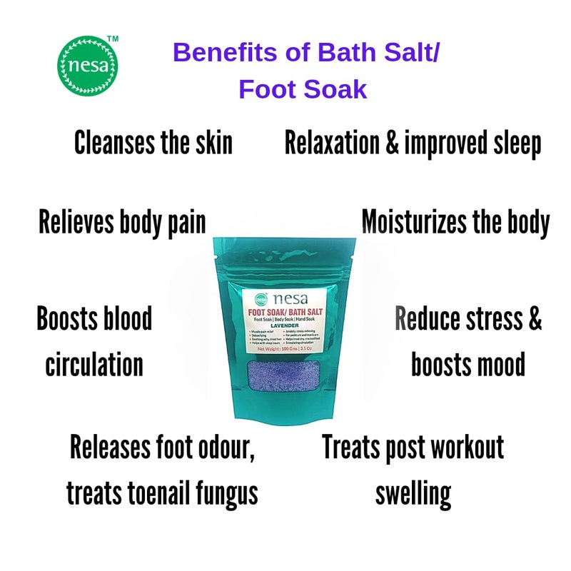 Nesa Lavender Bath SaltFoot Soak Pack of 4 100g each Muscle Pain Relief Stress Anxiety Relief Dry Cracked Feet Care Manicure and Pedicure SelfCare Relaxation Detoxifying Skin Cleansing Moisturizing - Image 2