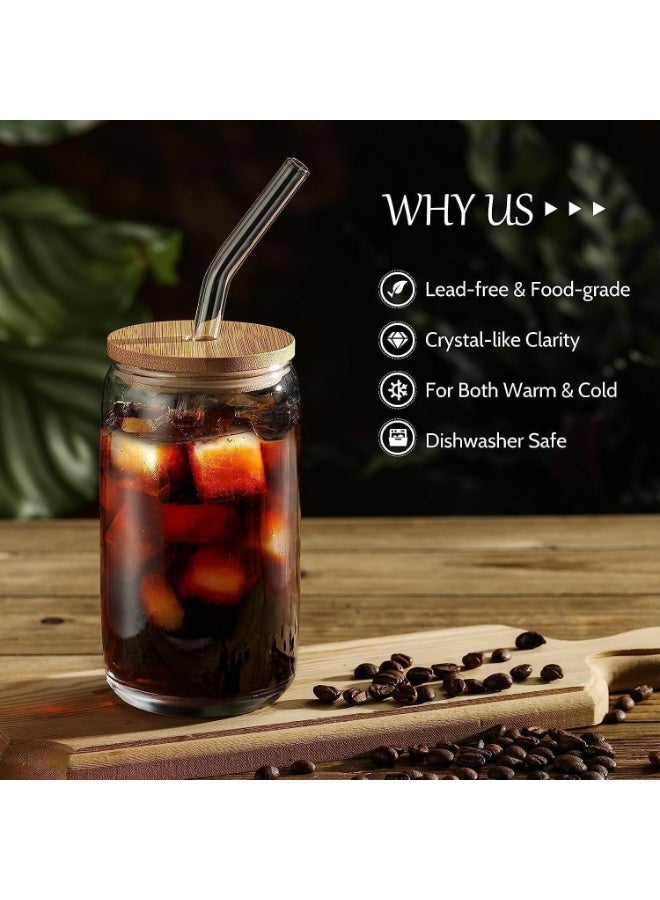 كوب زجاجي بغطاء من الخيزران وقشة زجاجية – قابل لإعادة الاستخدام للمشروبات الباردة أو الساخنة مثل القهوة والعصير والسموذي – تصميم أنيق صديق للبيئة وآمن في غسالة الصحون – 1 قطعة - Image 4