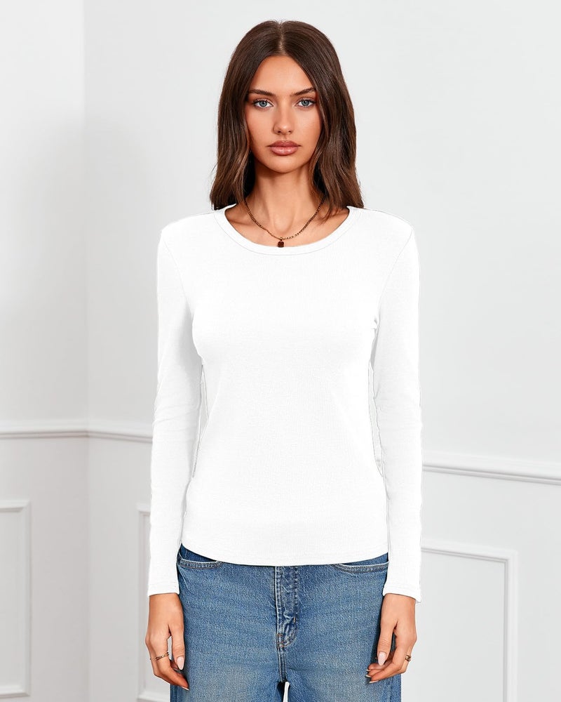 Abardsion 2026 Cotton Long Sleeve Shirts for Women - Fall Spring Y2k Clothes Casual Basic Base Layer Tees Tops(White,S) - Image 4