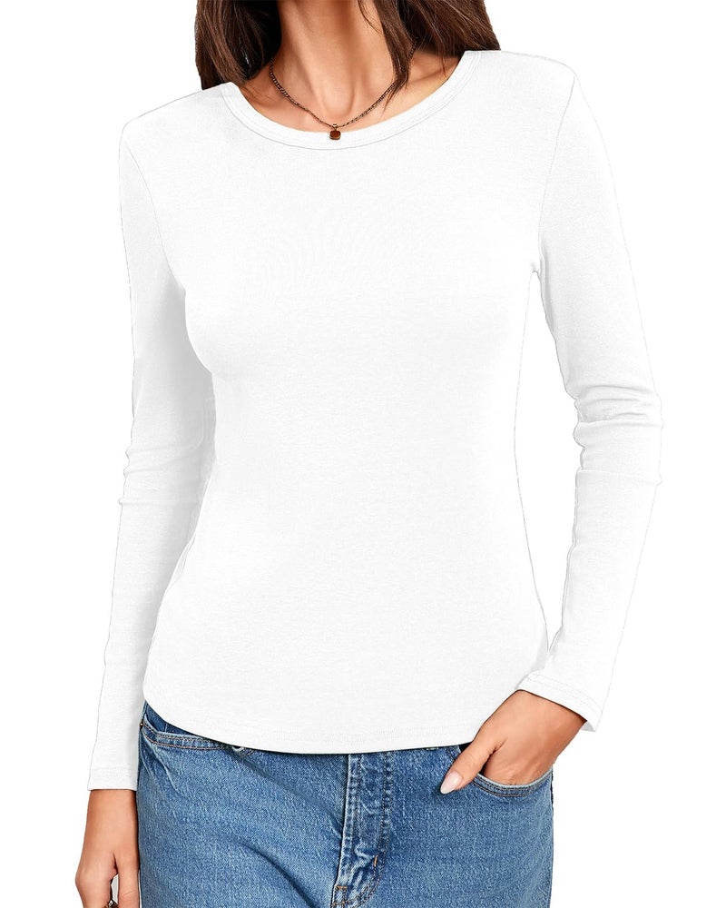 Abardsion 2026 Cotton Long Sleeve Shirts for Women - Fall Spring Y2k Clothes Casual Basic Base Layer Tees Tops(White,S) - Image 1