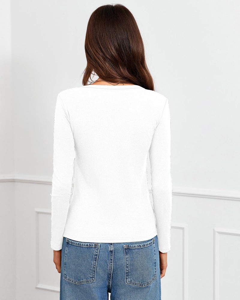 Abardsion 2026 Cotton Long Sleeve Shirts for Women - Fall Spring Y2k Clothes Casual Basic Base Layer Tees Tops(White,S) - Image 3