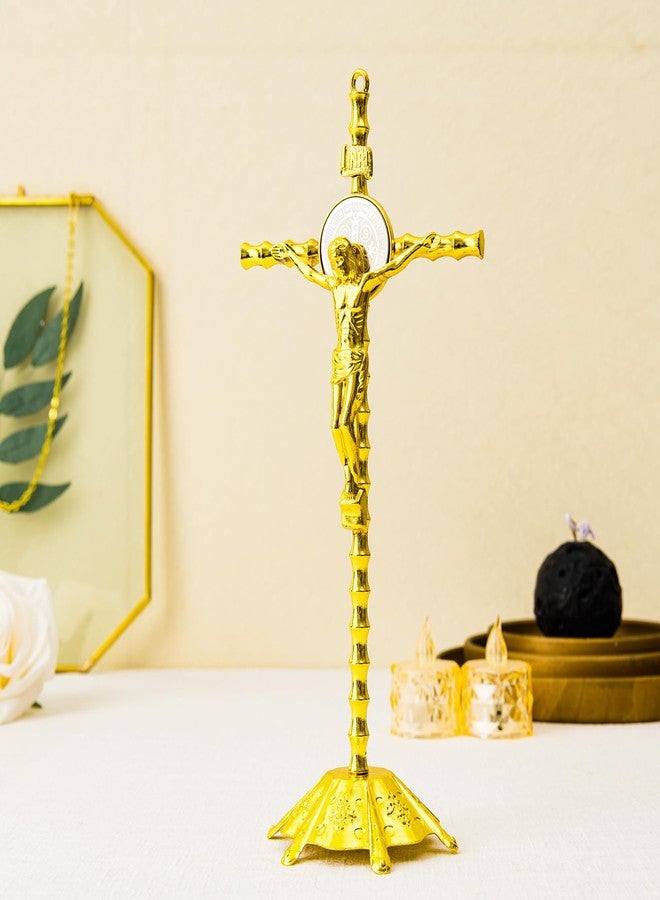 Calculs Metal Jesus Crucifix Table Cross for Catholic Table Cross With Stand For Christian Prayers Jerusalem Home Decor 10" Gold - Image 4