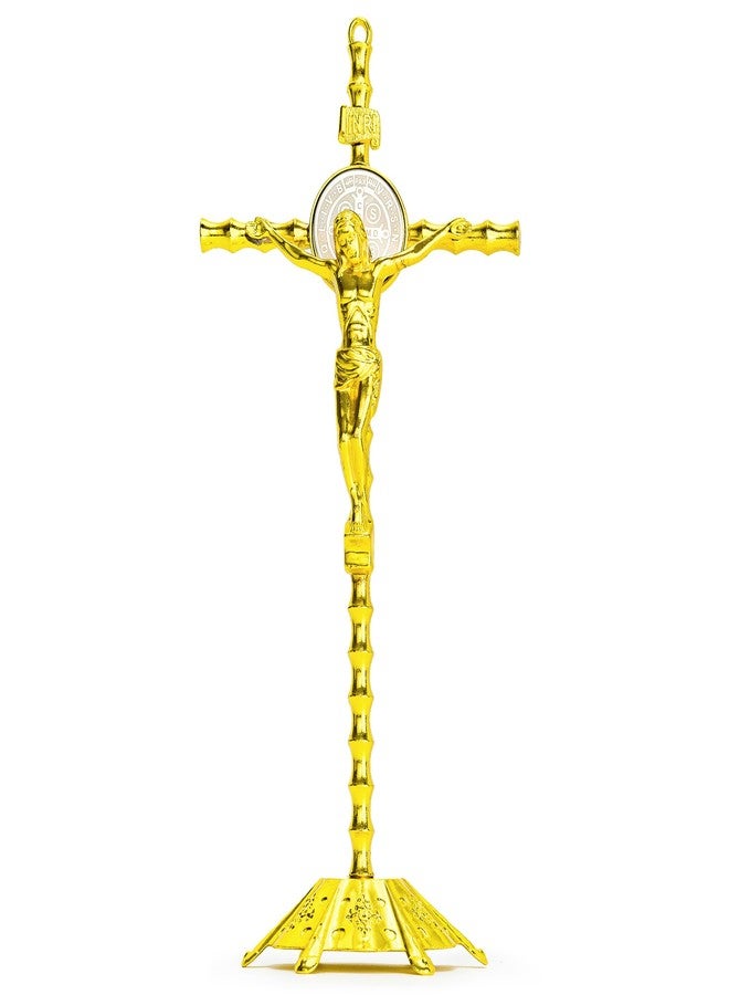 Calculs Metal Jesus Crucifix Table Cross for Catholic Table Cross With Stand For Christian Prayers Jerusalem Home Decor 10" Gold - Image 1