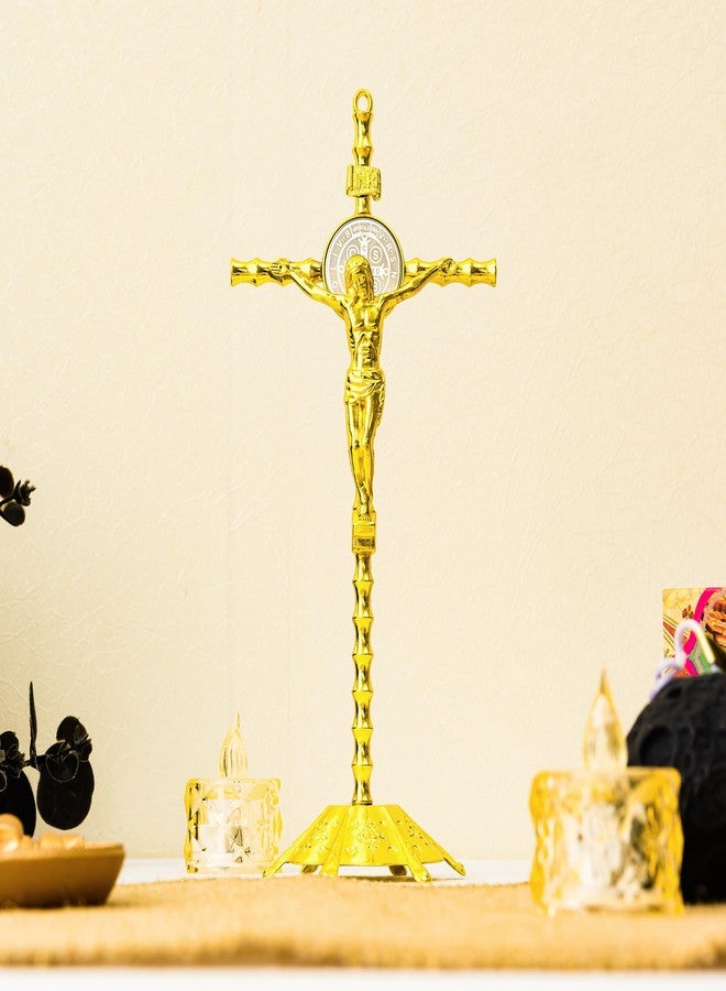 Calculs Metal Jesus Crucifix Table Cross for Catholic Table Cross With Stand For Christian Prayers Jerusalem Home Decor 10" Gold - Image 2