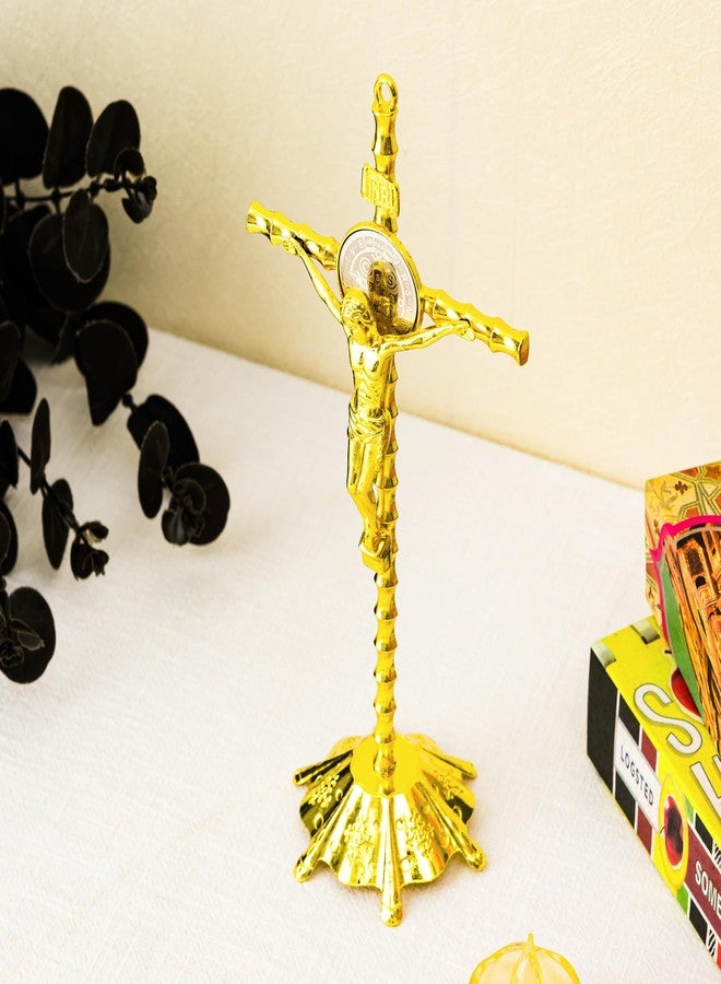 Calculs Metal Jesus Crucifix Table Cross for Catholic Table Cross With Stand For Christian Prayers Jerusalem Home Decor 10" Gold - Image 3