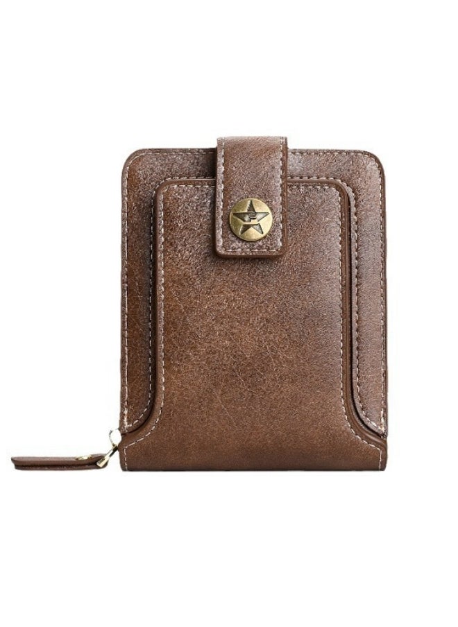 Men's Retro Wallet, Boy's Portable Multi-card Slot Silver Coin Bag Cash Purse with Photo Slot, Foldable Horizontal Zipper Buckle Card Holder Passport Bag for Teenagers/College Students(Brown)  - Image 1