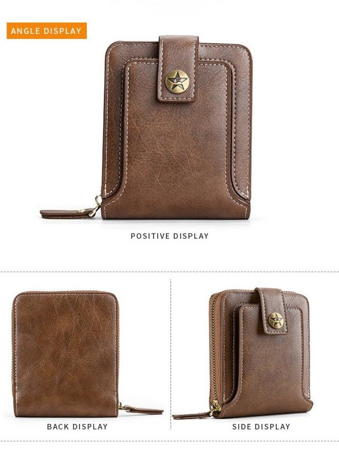 Men's Retro Wallet, Boy's Portable Multi-card Slot Silver Coin Bag Cash Purse with Photo Slot, Foldable Horizontal Zipper Buckle Card Holder Passport Bag for Teenagers/College Students(Brown)  - Image 4