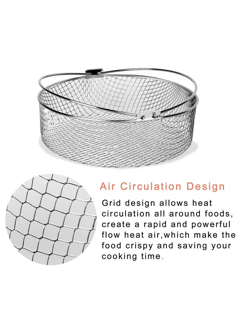 SYOSI Air Fryer Basket, Air Fryer Tray Wire Rack Roasting Basket with Handle, Stainles Steel Replacement Steamer Basket for Air Fryer, Instant Pot, Oven, Steamer (Silver) - Image 2