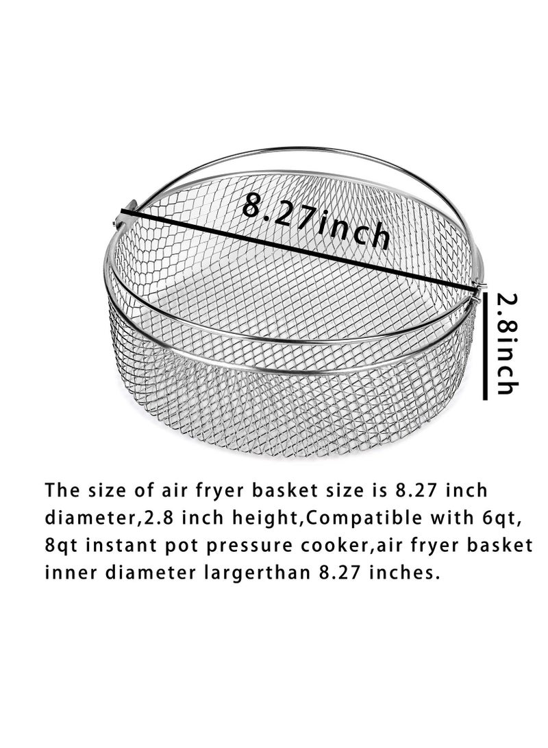 SYOSI Air Fryer Basket, Air Fryer Tray Wire Rack Roasting Basket with Handle, Stainles Steel Replacement Steamer Basket for Air Fryer, Instant Pot, Oven, Steamer (Silver) - Image 3