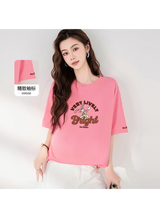 Baleno Oversized Short Sleeve T-shirt Women Summer Casual Loose Fit Mid-long Tee With Cartoon Print Round Neck Breathable Cotton Top - Image 2
