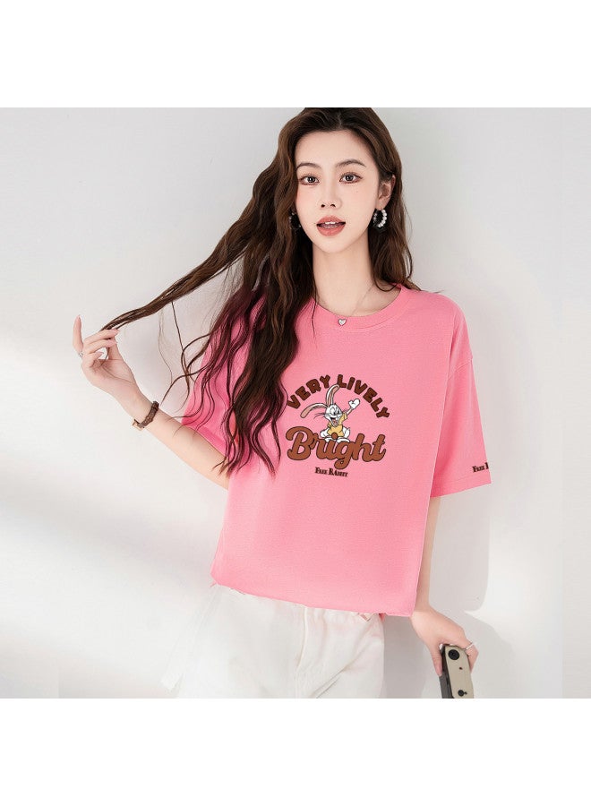 Baleno Oversized Short Sleeve T-shirt Women Summer Casual Loose Fit Mid-long Tee With Cartoon Print Round Neck Breathable Cotton Top - Image 3