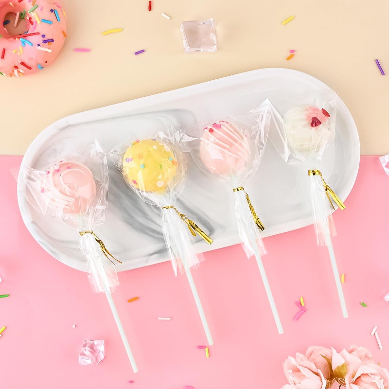 JOERSH 360Pcs Cake Pop Sticks And Wrappers Ties Kit  Including 120Ct 6-Inch Paper Lollipop Stick  120Ct Cake Pop Parcel Bag  120Ct Gold Twist Tie For Candy Making Packaging Supplies - Image 4