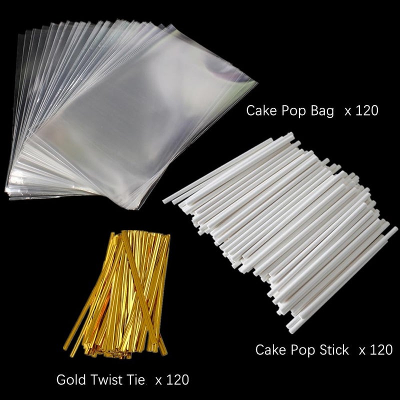 JOERSH 360Pcs Cake Pop Sticks And Wrappers Ties Kit  Including 120Ct 6-Inch Paper Lollipop Stick  120Ct Cake Pop Parcel Bag  120Ct Gold Twist Tie For Candy Making Packaging Supplies - Image 2