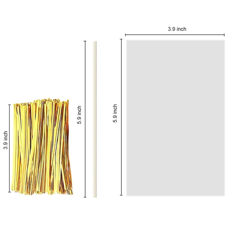 JOERSH 360Pcs Cake Pop Sticks And Wrappers Ties Kit  Including 120Ct 6-Inch Paper Lollipop Stick  120Ct Cake Pop Parcel Bag  120Ct Gold Twist Tie For Candy Making Packaging Supplies - Image 3