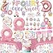 Yingoto 180pcs Four Ever Sweet Birthday Decorations Serves 25 Allinone Set with Banner Hanging Tableware Tablecloth Balloons Cupcake Topper Etc for 4th Birthday Decorations Girl - Image 3