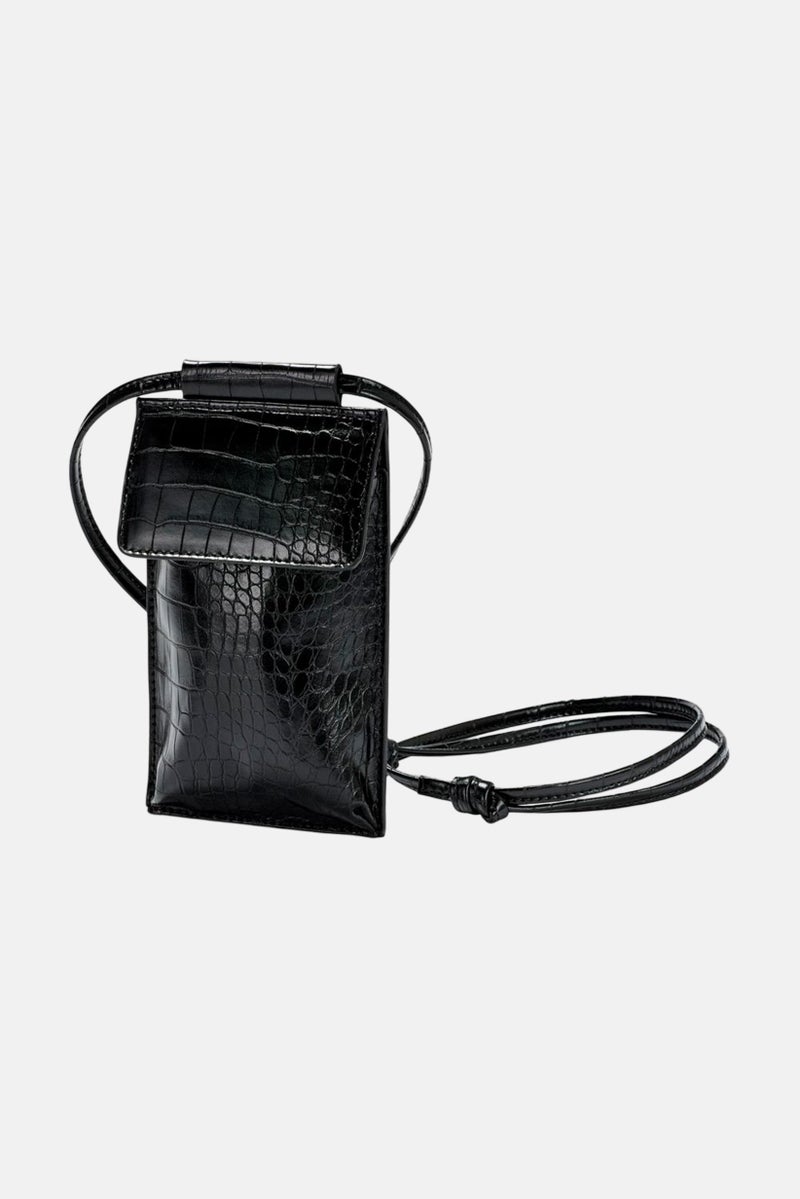 Tchibo Women Crocodile Pattern Cross Body Bag 10,5 L x 19,5 H x 1 W cm, Black - Image 2