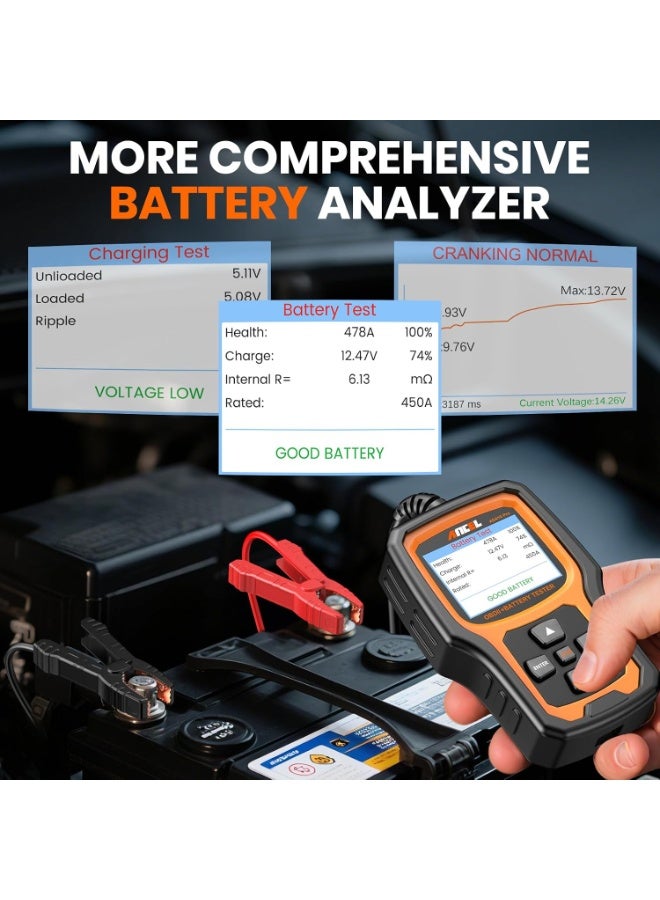 ANCEL AD410 PRO OBD2 Scanner and Battery Tester, 2-in-1 Car Diagnostic Tool, Check Engine Light, EVAP Test, Live Data, 12V Battery Analyzer with Cranking & Charging System Test for Car Motorcycle - Image 4
