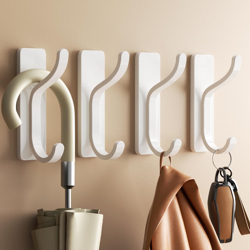 pickpiff Adhesive Wall Coat Hooks - Heavy Duty Stick-On Door Hanger, Metal Hook for Hanging Towel,Purse, Robe, Backpack, Jacket, Clothes - for Bathroom,Dorm, Closet, Kitchen - White, 4 Pack - Image 3