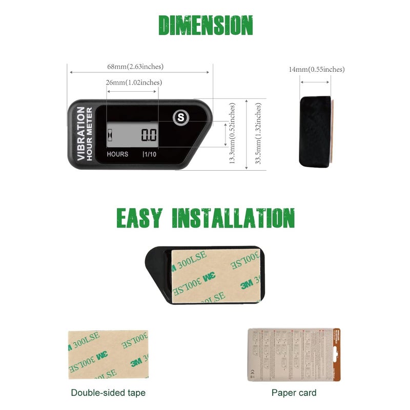 YOOREAL Vibration Hour Meter,Maintenance Hours for Gas Diesel Engine Powered Generator Compressor Motorcycle Snowblower Trailer Motor Grader Pressure Washer - Image 5