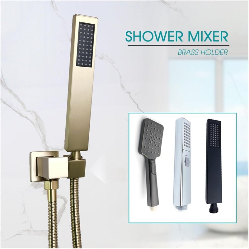 Square Hand Shower Set Brass Angel Adjustable Bracket With Outlet 3Functiuons Water Flow Plastic Hand Grey Chrome Black(C BK) - Image 1