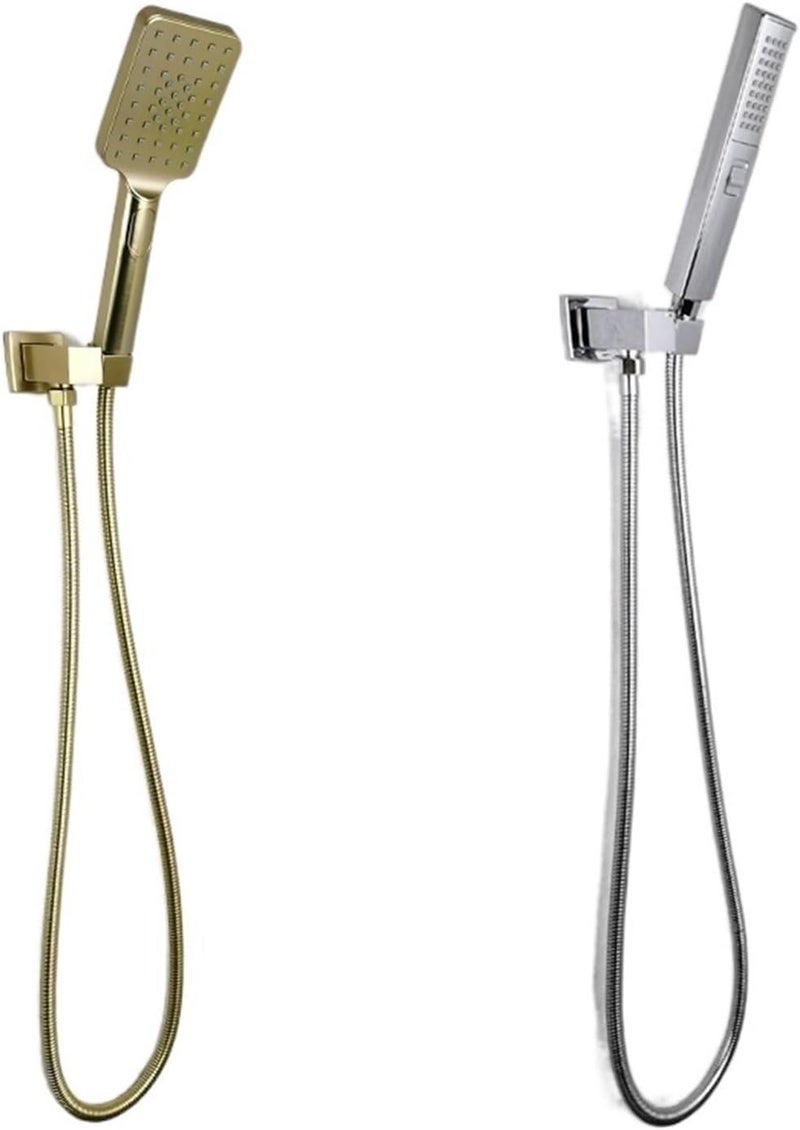 Square Hand Shower Set Brass Angel Adjustable Bracket With Outlet 3Functiuons Water Flow Plastic Hand Grey Chrome Black(C BK) - Image 2