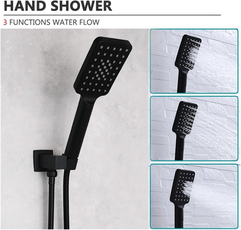 Square Hand Shower Set Brass Angel Adjustable Bracket With Outlet 3Functiuons Water Flow Plastic Hand Grey Chrome Black(C BK) - Image 4