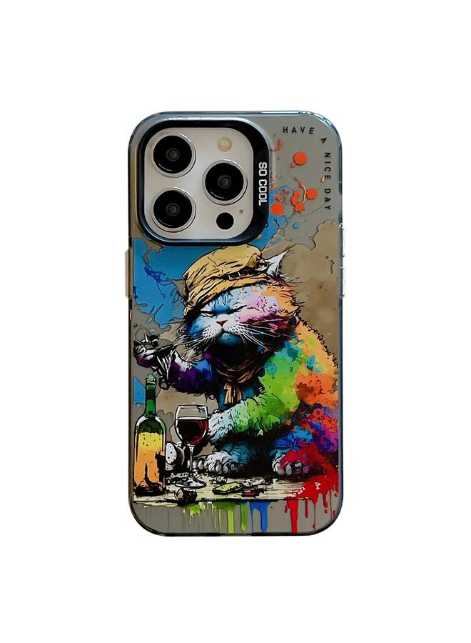 اس-توب جراب لهاتف iPhone 15 Pro بنمط حيواني من سلسلة لوحات زيتية من البولي كربونات + جراب هاتف من مادة TPU - Image 1