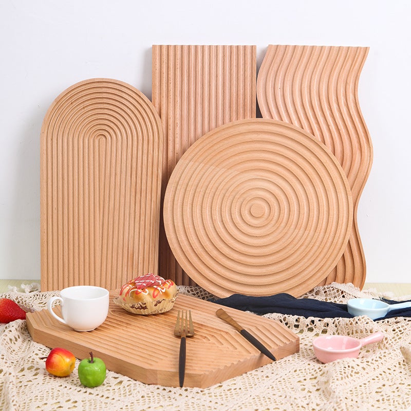 Simple Water Ripple Tray Wooden Bread Board Household Beech Wood Aromatherapy Storage Afternoon Tea Tray Dinner Plate Ornaments Wooden - Image 1