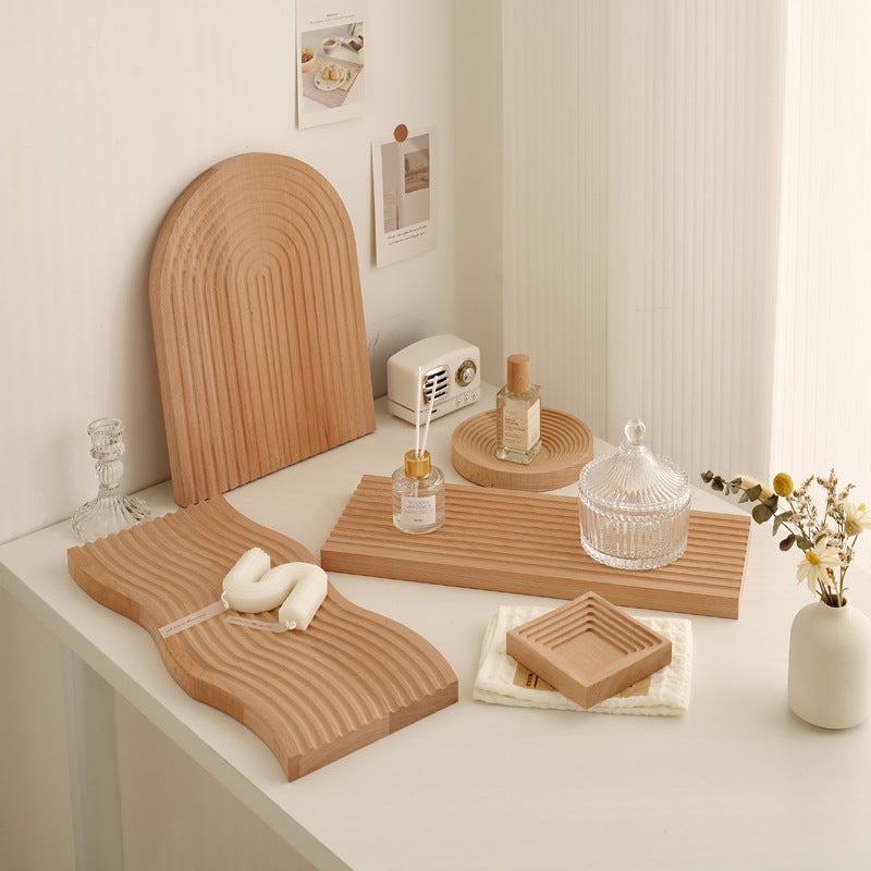Simple Water Ripple Tray Wooden Bread Board Household Beech Wood Aromatherapy Storage Afternoon Tea Tray Dinner Plate Ornaments Wooden - Image 2