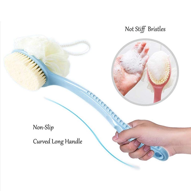LEGION Back Scrubber Body Brush Loofah Dry Brushing Body Brush with Handle for Shower with Loofah, Bath Brush Mesh Sponge with Curved Handle for Men and Women, Pink, Blue - Image 5